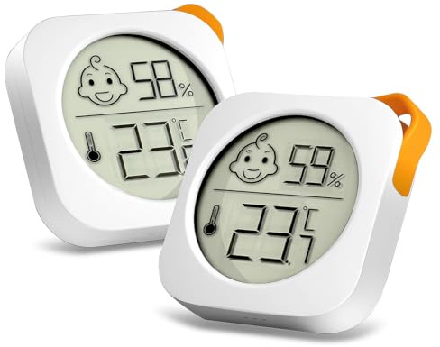VINATO 2Pcs Mini Higrómetro Termómetro Interior, Higrometro Digital con Pantalla LED, Logo de Confort Termometro Digital Casa para Termometro Ambiental para Hogar Oficina Dormitorio Jardín (Blanco)
