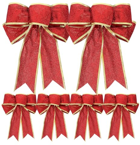 WESIEVYA 23cm Rote Weihnachtsdeko Schleifen 6 Stück mit Goldenem Rand Kreative Christbaumschleifen für Heimdekoration Tannenbaum und Feierlichkeiten
