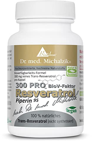 Resveratrol 300 PRO Dr. med. Michalzik - rein natürliches trans-Resveratrol [300 mg] | aus japanischem Staudenknöterich | plus Piperin [5 mg] - ohne Zusatzstoffe - von BIOTIKON®