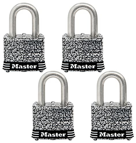 Master Lock 3SSQ Stainless Steel Outdoor Padlock with Key, 4 Pack Keyed-Alike