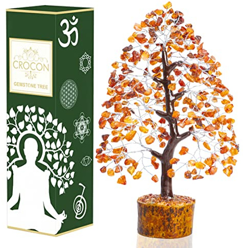 Crocon® Carnelian Orange Crystal Tree Of Life Birthday Gifts For Women & Men Spiritual Healing Meditation Gift Tree For Home & Room Decor Crystal House Warming Presents Mum Dad Good Luck Gift