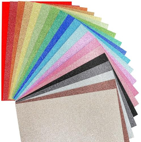 VGOODALL 20 Blatt Glitzerpapier, Bastelpapier A4, 10 Farben, 250g/m², Ideal für Basteln, DIY-Projekte, Scrapbooking & Party-Deko