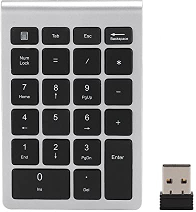 ASHATA numeriskt tangentbord, 22 tangenter numeriskt knappsats USB 2.4G trådlöst mini ergonomiskt tangentbord med mottagare, stöd för Android, för för Mac OS-system., Silversvart