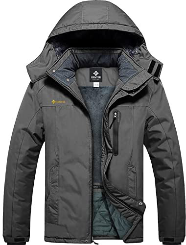 GEMYSE Herren Winterjacke Warme mit Kapuze Wasserdicht Skijacke Winddichte Atmungsaktiv Mehrere Taschen,Eisengrau,L