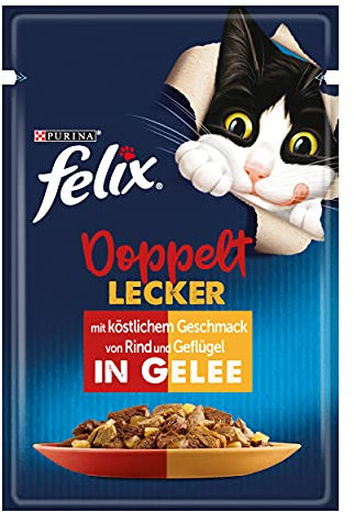 FELIX So gut wie es aussieht Doppelt Lecker Katzenfutter nass in Gelee, mit Rind & Geflügel, 26er Pack (26 x 85g)