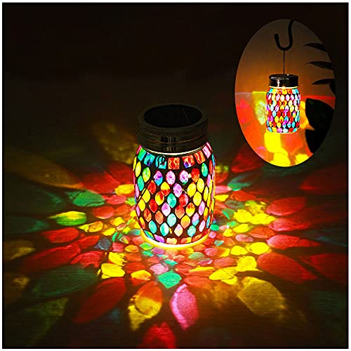 Mosaic Lights Outdoor Hanging Lanterns, Rechargeable Mosaic Solar Lanterns, Outdoor Waterproof Solar Night Lights Table Lamps for Decorations