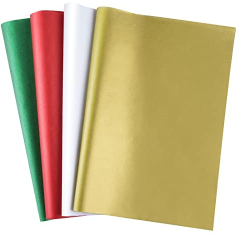MIAHART 60 feuilles de papier de soie de Noël en vrac 50 * 35 cm rouge vert blanc et or papier d'emballage de noël pour bricolage et artisanat sacs-cadeaux emballage décorations