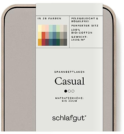 Schlafgut Casual Spannbettlaken 90x190cm bis 100x200cm - 100% Biobaumwolle, Oeko-TEX Zertifiziert, Sand Mid, Matratzenhöhe bis 25cm