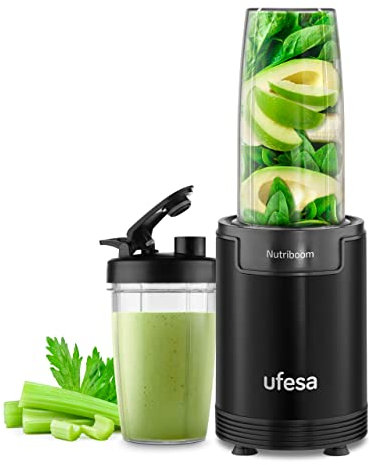 Ufesa BS2500 Nutriboom Frullatore da tavolo Individuale, Estrattore di Nutrienti Multifunzione, 900 W di potenza, Frullati e Smoothies, Include 6 accessori, Lame in Acciaio Inox