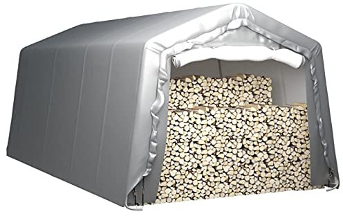 Homgoday Lagerzelt Mehrzweckzelt Garagenzelt Gerätehaus Weidezelt Foliengarage Unterstand Lagerhalle Gartenschuppen UV-beständig 300x600 cm Stahl Grau
