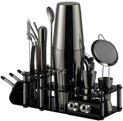Shaker Cocktail 24 Pièces Boston Barman Kit Cocktail Shaker Ensemble pour Boisson Mélange Outils De Barre en Acier Inoxydable Cocktail Kit (Color : Black, Size : 24pcs)