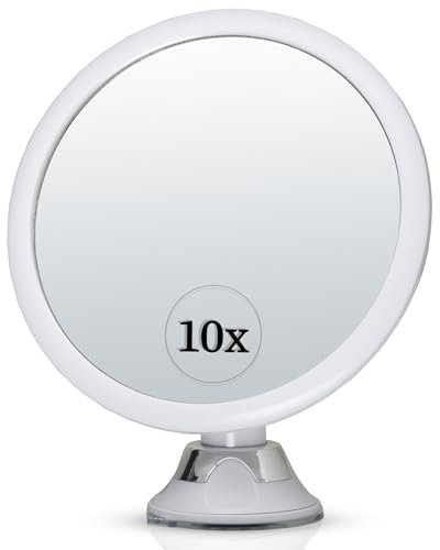 Schminkspiegel mit 10fach Vergrößerung - Kosmetikspiegel mit Saugnapf und 360 Grad Drehung für Make-up und Reisen, Magnifying Makeup Mirror - 17cm x17cm (Rund)