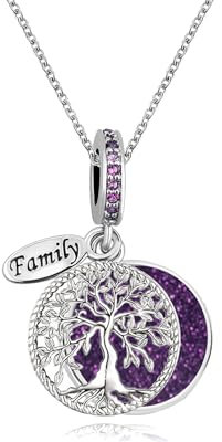 KunBead Purple 18 inch Dainty Family Tree of Life Sparkling Birthday Charm Love Pendant Womens Necklace