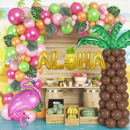 186Pezzi Tropicali Hawaiane Palloncini Ghirlande Estate Decorative Rosa Verde Lattice Pallonci Fenicottero Alluminio Palloncini Decor Estate Compleanno Matrimonio Festa Decorazione