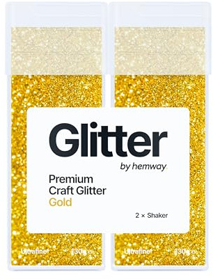 Hemway Craft Glitter Shaker Gold 130g x2 Pack Ultrafine | for Resin & Epoxy Crafts, Christmas Art Supplies, Nail, Body, Face, Eye, Festival, Crafting, Slime, Sparkle
