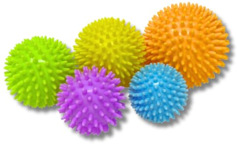 Theralino Lot de 5 balles de massage à picots pastel de différentes tailles pour l'auto-massage ponctuel, les pieds, la nuque, le dos, les jambes et bien plus encore