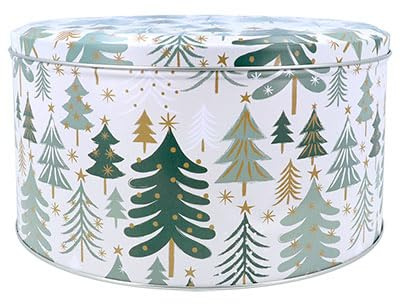Gisela Graham Cream & Green Trees Christmas Cake Tin - 23cm