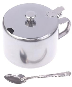 Práctico azucarero de acero inoxidable con tapa de asa, cuchara, a prueba de polvo, impermeable, tarro de condimentos, cocina, restaurante, vajilla, contenedor de especias