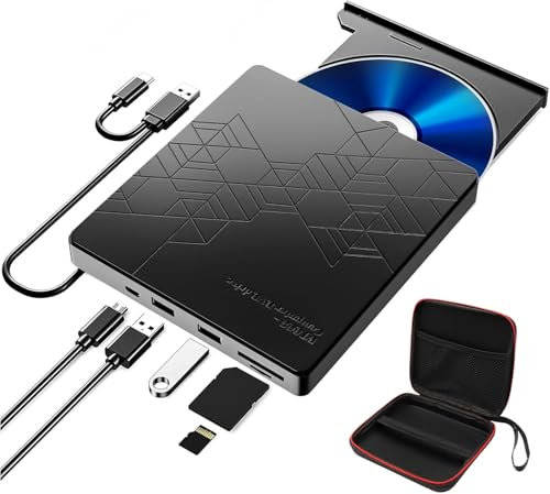 RUIZHI Laufwerk Extern CD DVD Externe Laufwerke Player für Laptop Windows 11/10 /7 Mac MacBook (Black)