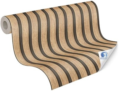 Livingwalls Papier peint DESIGNDROP - papier peint intissé préencollé aspect lambris marron, beige, noir - 10,05m x 0,53m - Papier peint aspect lambris - 784591