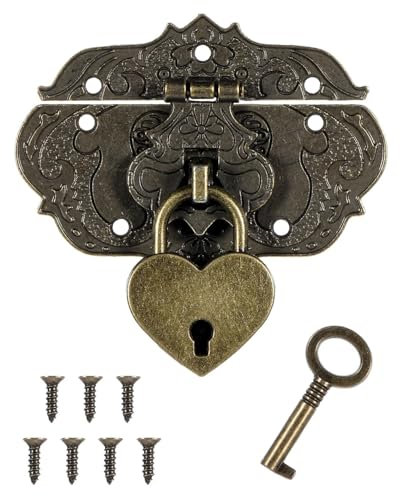 QLEUIFT Cerrojo Antiguo Bronce Mini Candados de Estilo Vintage Cerradura de captura de puerta Gancho de cierre antiguo Hasp Con Tornillos Para Cajón De Madera Caja De Joyería Caja Gabinete Armario