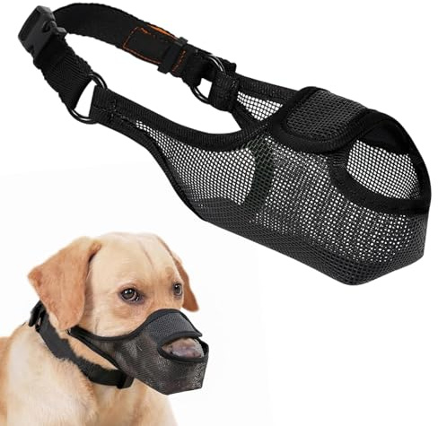 Fonyiunce Munkorg för hundar, ventilerande munkorg, munkorgar, små hundar, justerbar hundmunkorg med kardborreband, förhindrar bitning, tillåter hällning och dryck (svart L)