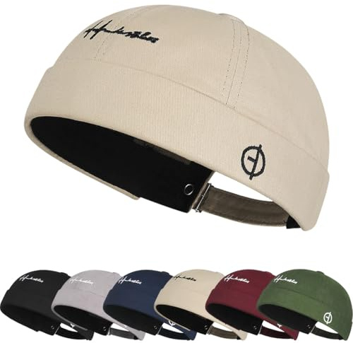 Cotone Cappellino da Portuale Uomo Retro Berretto Docker da Motociclista Retro Docker-cap Berretto Docker da Motociclista Cappello Senza Visiera Rolled Cuff Brimless