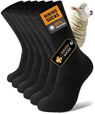 SukModen Merino Wool Socks for Men, 3 Pairs Thermal Winter Hiking Socks Thick Warm Boot Socks for Cold Weather