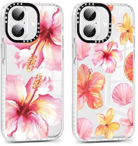 Saqmkil 2 st fodral för iPhone 15, Aesthetic Flower Mönster Fodral, Tunn Mjuk Transparent TPU Silikon Kvinnor Stötsäker Stötsäker Skyddshölje Fodral för iPhone 15 6,1 tum, Rosa