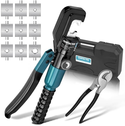 Hydraulisk presstång, presstång med kabelsax, 9 uppsättningar pressformar 4–70 mm² för kabelarbete, bilreparation, trådgaller, skyddsräcken, blå
