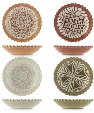 H&H Set 4 Piatti Tondi in Porcellana Decorata Winter Garden – Diametro 14 cm, Adatti a Lavastoviglie e Microonde, Colori Caldi, Autunnali
