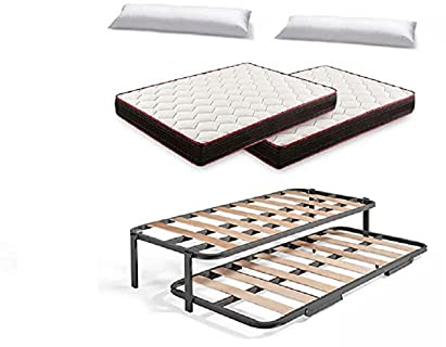 HOGAR24 ES Cama Nido con Patas + 2 Colchones Viscoelásticos Reversible Memory Fresh 3D + 2 Almohadas de Fibra, 90x190 cm