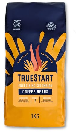 TrueStart Coffee Beans Smooth Energising Colombian 1kg – Mycotoxin-Free Ground Coffee, Smooth & Sweet Medium Roast Fresh Espresso Beans, Single Origin Columbian Arabica Ideal for Espresso Lovers