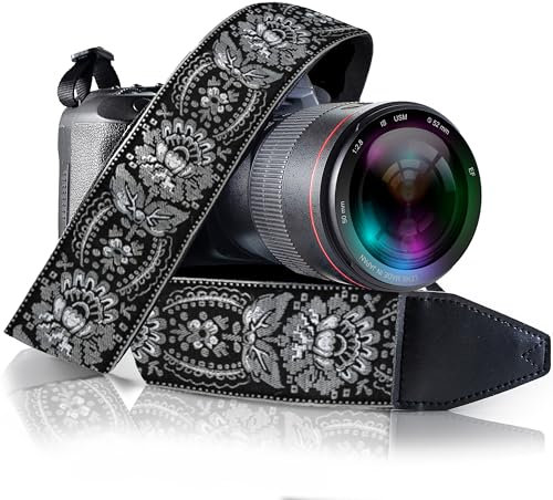 Art Tribute Camera Strap Royal Silver & Black Woven for All DSLR Camera. Embroidered Elegant Universal Neck & Shoulder Strap, Unique Pattern, Best Stocking Stuffer for Men & Women Photographers