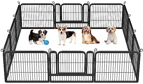 Topeakmart Heavy Duty Dog Playpen Outdoor for Camping, Yard, Garden 24 H Exercise Pen Fence for Small/Medium/Large Animals (Black, 12 Panels)