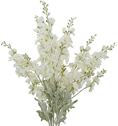 MINYULUA Künstliche Rittersporn, Blumen, weiße Seide, Larksporn, künstlicher Snapdragon, langer Stiel, künstliche Pflanze, Sprüharrangement für Zuhause, Büro, Garten, Dekoration (weiß), 6 Stück