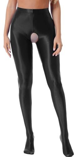TiaoBug Collant Femme Brillant Collants Ouverte Entrejambe Collants de Danse Classique Legging Sport Yoga Gymnastique Erotique Bas Pole Dance Danse Ballet M-XL Noir C L