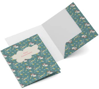 Zeichenmappe | Design Einhorn | personalisiert | DIN A4 | 350 g/m² | 5 Stück | Ausführung wählbar | Rücken bis 5 mm | Ordnungsmappe | Sammelmappe | ohne/mit Klappen (Mit Klappen)