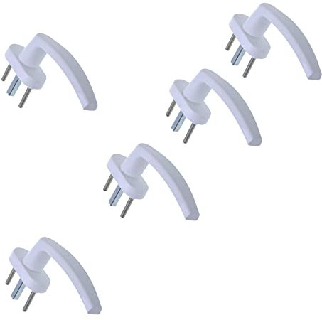 Aqbau® Lot de 5 poignées de fenêtre en PVC blanc sur rosace ovale - 28 x 63 mm - Poignées de fenêtre pour fenêtres, portes de balcon et portes de terrasse - Poignée ergonomique