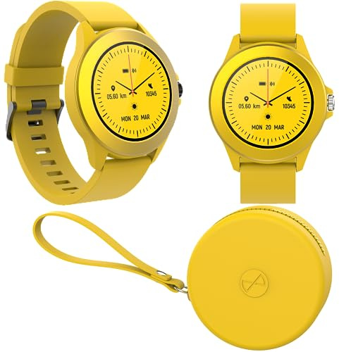 Forever Colorum CW-300 gul smartklocka vattentät IP68 – pulsklocka med stegräknare sömnspårare kaloriräknare – lång batteritid – Android/iOS sportklocka kvinnor män unisex snygg design