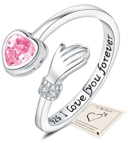 Silver Hug Rings, Love Heart Thumb Rings for Women Adjustable Cubic Zirconia Open Ring I Love You Forever Engraved Words Sister Friendship Gifts with Gift Card & Box