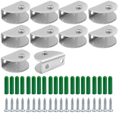 WYAN 10 Piezas Clip de Vidrio Semicircular,Abrazaderas Vidrio de acero inoxidable 304,Marco de Fijación de Vidrio para Instalar Vidrio de 8-12 mm de Espesor(Con tornillos)