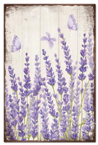 GLOBLELAND Vintage Lavender Metal Tin Sign 12x8in/30x20cm Personalized Butterfly Tin Signs Garden Tin Signs Art Plaque Poster Wall Decor for Home Bedroom Living Room Club Coffee Shop Decoration