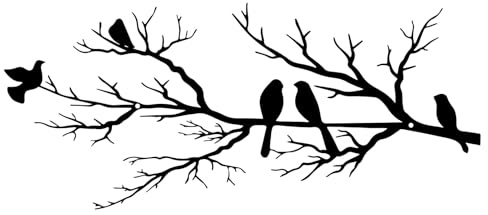 ESTART Metal Birds Wall Art, Metal Vivid Birds on Branch Silhouette Wall Decor Black Leaves with Bird Outdoor Hanging Wall Sculpture for Home Balcony Garden(Large)