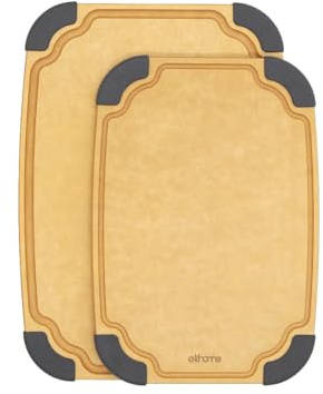 Elihome Essential Series 2-in1 Wood Cutting Board Set for Kitchen, Wooden Board for Chopping Vegetables, Bread, Cheese, Meat, Salad, Bread Board for Countertop, Butcher Block, Non-Slip