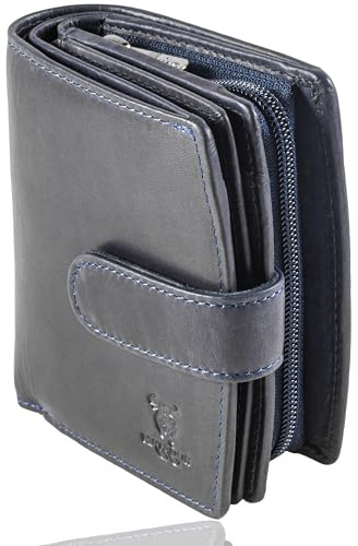 MATADOR Damen Geldbörse Mittelgroß Leder #Valencia mit edler Geschenkbox, Elegantes Portemonnaie Damen Mittelgroß mit RFID Blocker, Luxus Geldbörse Mittelgroß Viele Kartenfächer, Blau Navy