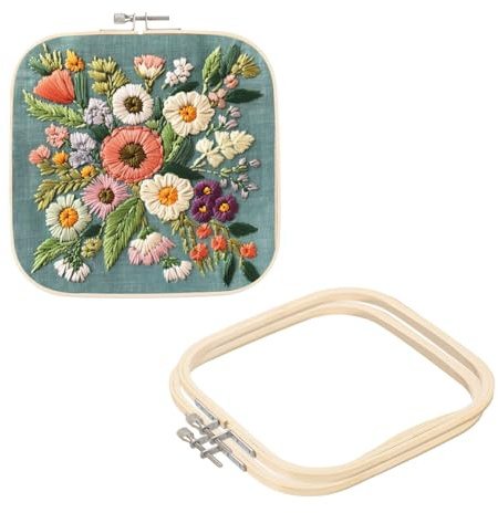 PATIKIL 3 delar 20 cm x 20 cm fyrkantiga broderiringar, justerbara bambukorsstygnsringar ringar broderi ram stans nålring för sömnad, handarbete, gör-det-själv sömnad hantverk dekoration