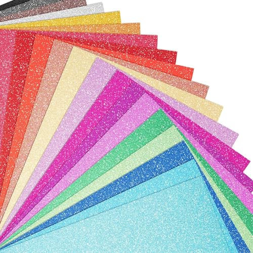 Altaroo 20 Stück Glitzerpapier zum Basteln 29x21cm, Glitzerpapier 20 Farben, Glitzer Papier, Bastelpapier Set Kinder für Machen Sie Grußkarten, Party Dekorationsfahnen, Geschenkboxen