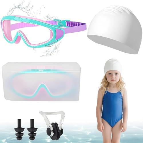oooaooo Lot de 5 lunettes de plongée HD pour enfants de 3 à 6 ans, lunettes de natation, lunettes de plongée, avec clip et bonnet de bain, pour garçons et filles