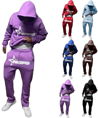 for NOFS Survêtement pour homme - Ensemble 2 pièces à manches longues avec capuche - Pantalon de jogging - Tenue de sport - Chaud - Décontracté - Lettres imprimées - Y2K - Hip Hop - Survêtement